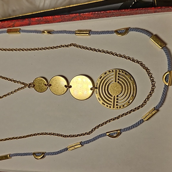 Lucky Brand 3-Strand Layered Necklace Set – Blue Ombre Cord & Brass Pendant - Picture 2 of 5